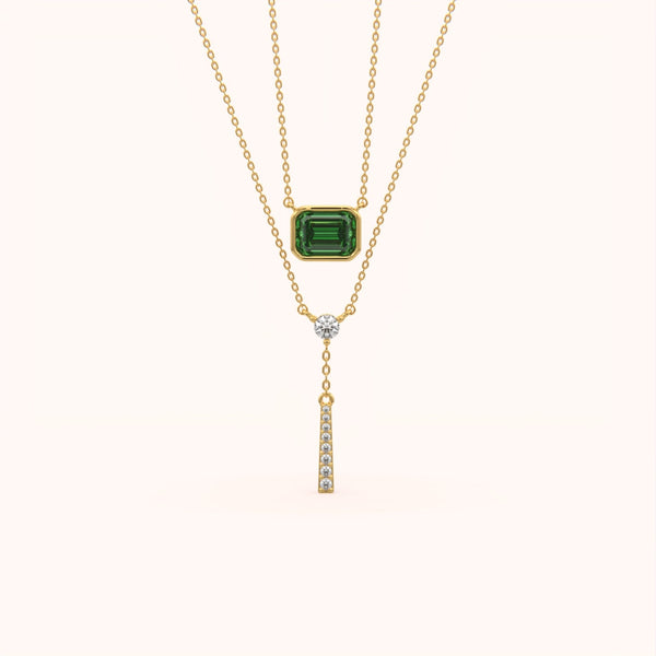 Emerald Cut Layered Drop Necklace