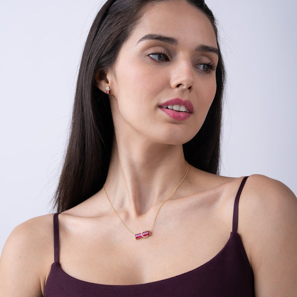 Red Baguette Crescent Necklace