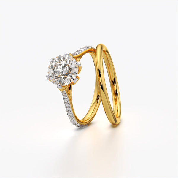 Round Solitaire & Plain Band Set