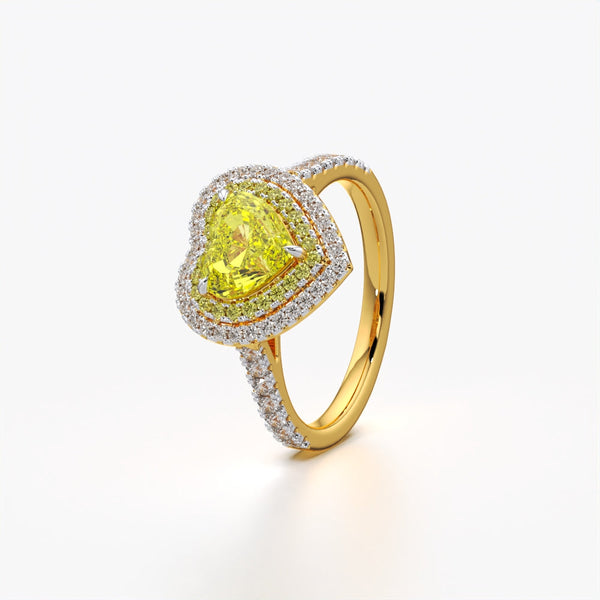Yellow Heart Double Halo Ring