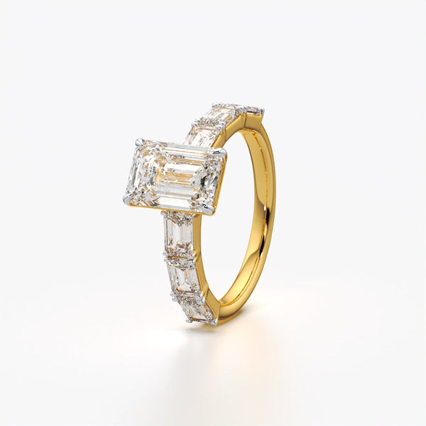 Emerald Cut Solitaire & Baguette Band Ring