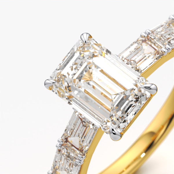 Emerald Cut Solitaire & Baguette Band Ring