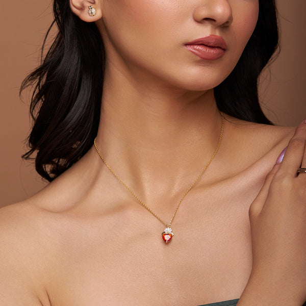 Crowned Red Heart Necklace