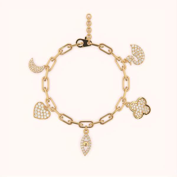 Pavé Multi-Charm Paperclip Bracelet
