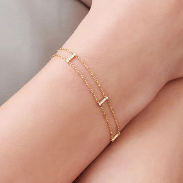 Double Chain Pave Bar Bracelet