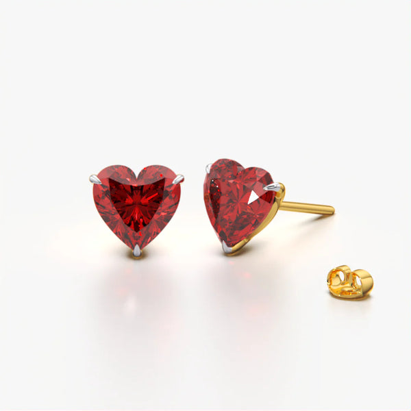 Solitaire Red Heart Studs