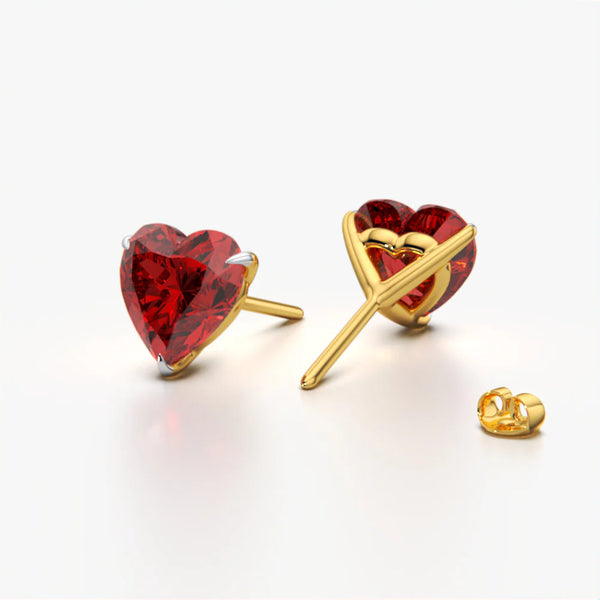 Solitaire Red Heart Studs