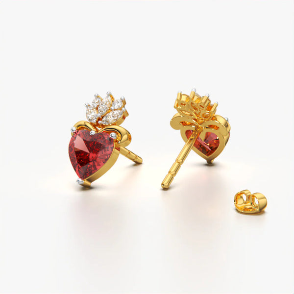 Red Heart Crown Studs