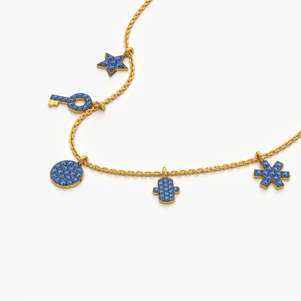 Blue Multi-Charm Station Necklace