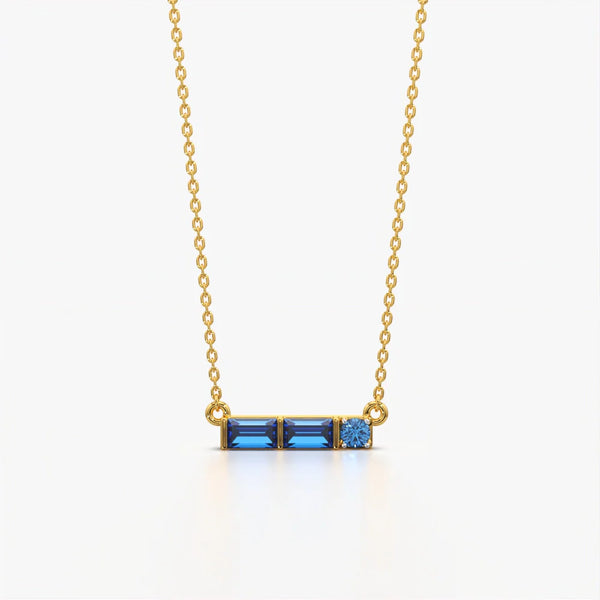 Blue Baguette Trio Bar Necklace