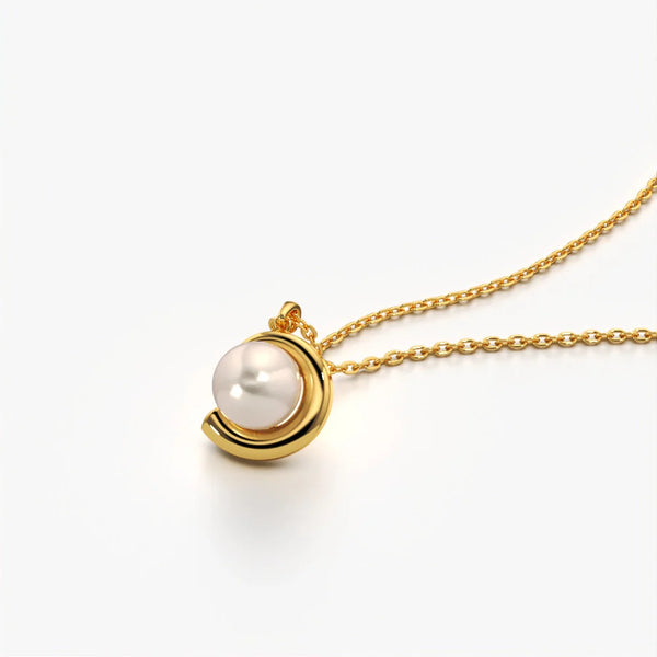Modern Pearl Crescent Pendant