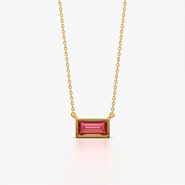Pink Baguette Solitaire Necklace