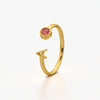 Initial 'A' & Red Stone Open Ring