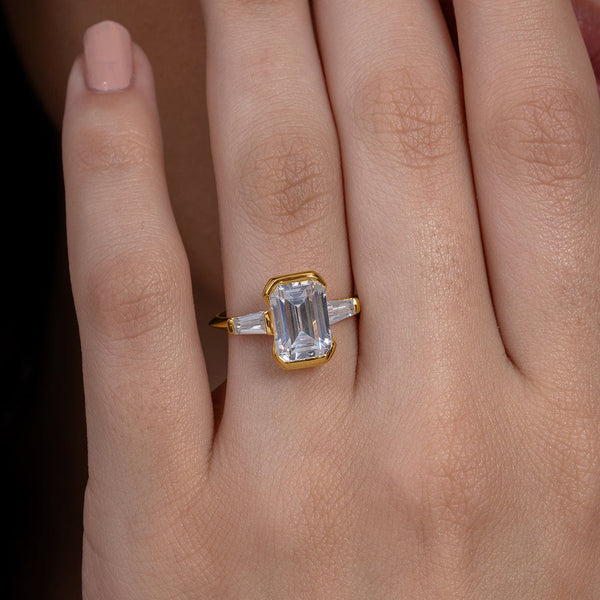 Bezel Set Emerald Cut & Baguette Ring