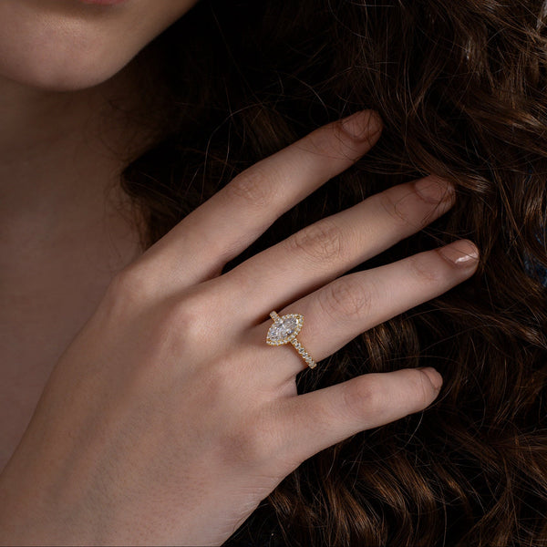 Marquise Halo Pave Ring