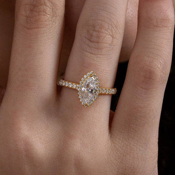 Marquise Halo Pave Ring