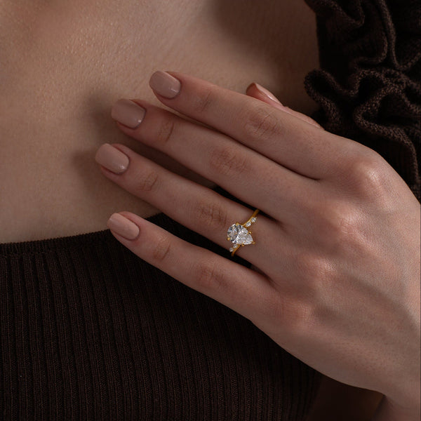 Pear & Leaf Accent Solitaire Ring