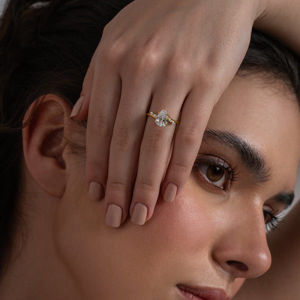 Pear & Leaf Accent Solitaire Ring