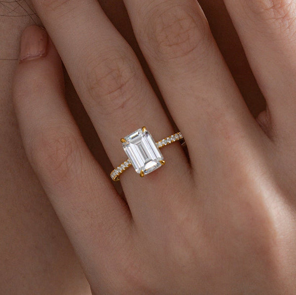 Emerald Cut Solitaire Pave Ring