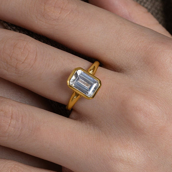 Emerald Cut Bezel Solitaire Ring