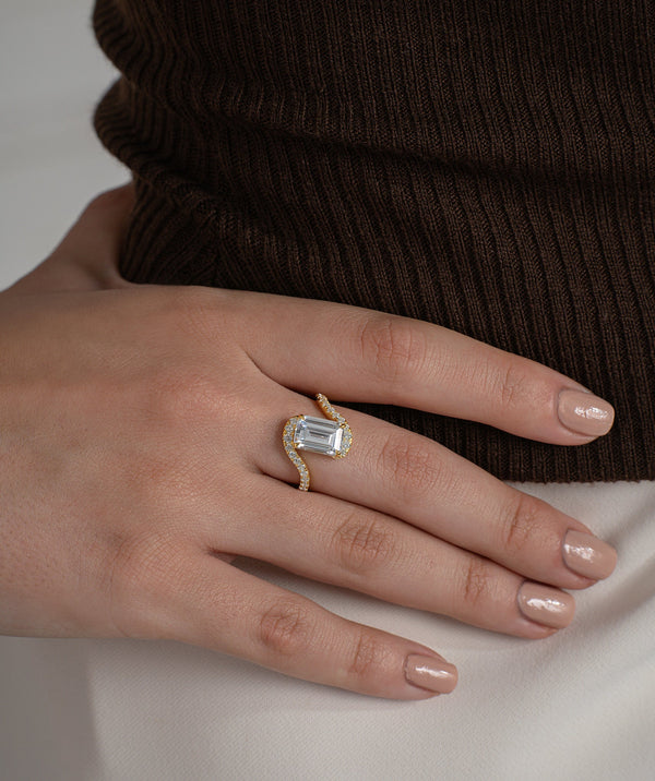 Emerald Cut Pave Bypass Ring