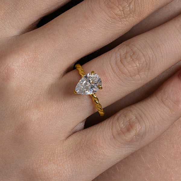 Twisted Rope Pear Solitaire Ring