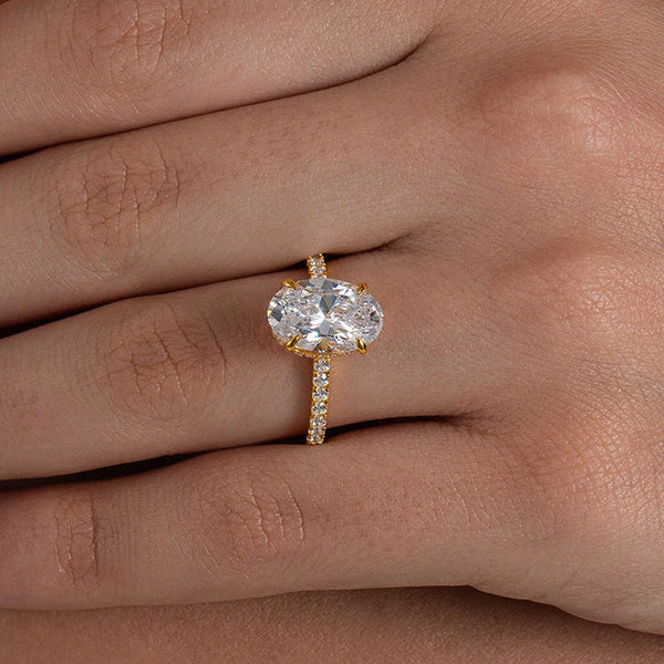 Oval Pave Solitaire Ring