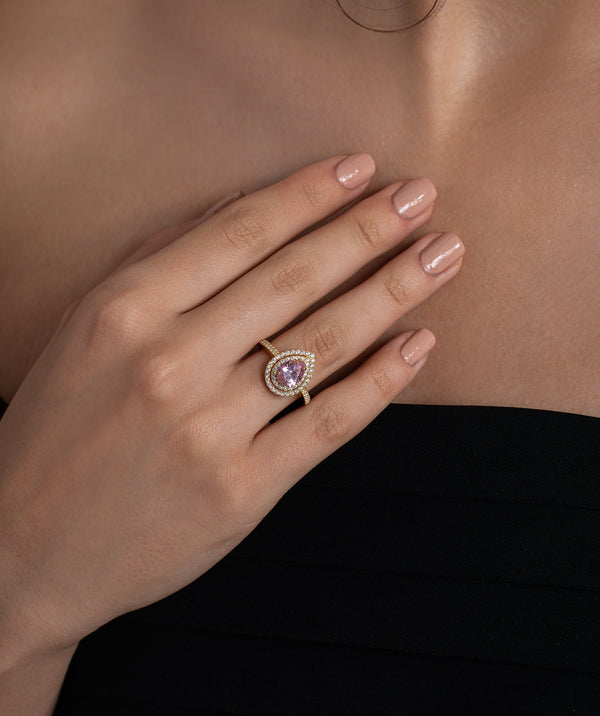 Statement Pink Pear Double Halo Ring