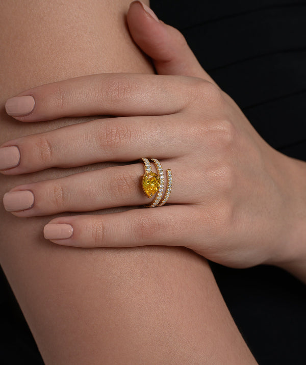 Yellow Pear Spiral Statement Ring