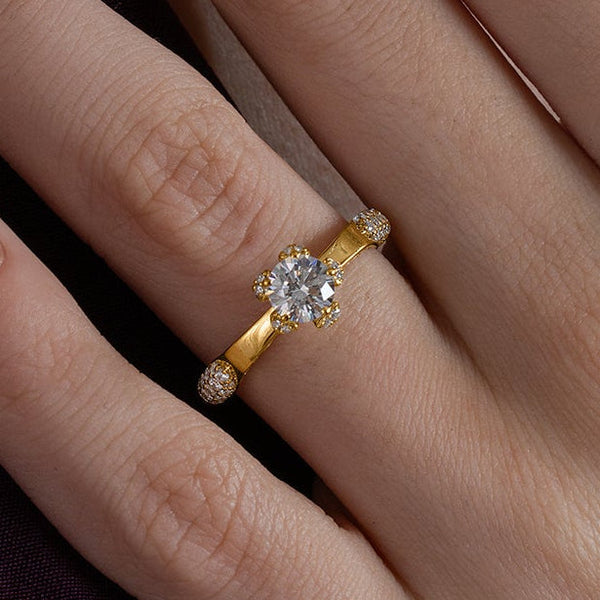 Unique Pavé Shoulder Solitaire Ring