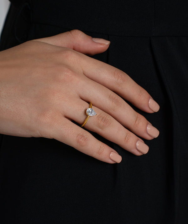 Minimal Pear Solitaire Ring