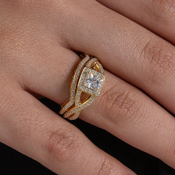 Princess Cut Halo & Twisted Band Set