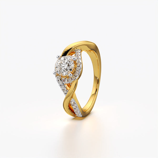 Round Solitaire Twisted Pave Ring