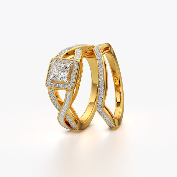 Princess Cut Halo & Twisted Band Set