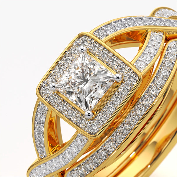 Princess Cut Halo & Twisted Band Set