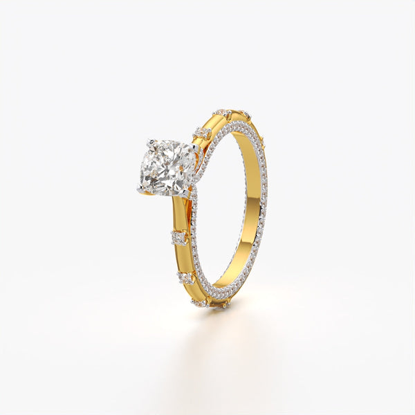 Modern Floral Accent Solitaire Ring