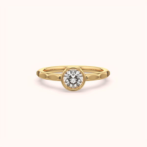 Round Bezel Solitaire Textured Ring