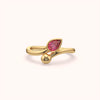 Ruby Pink Pear & Bead Open Ring