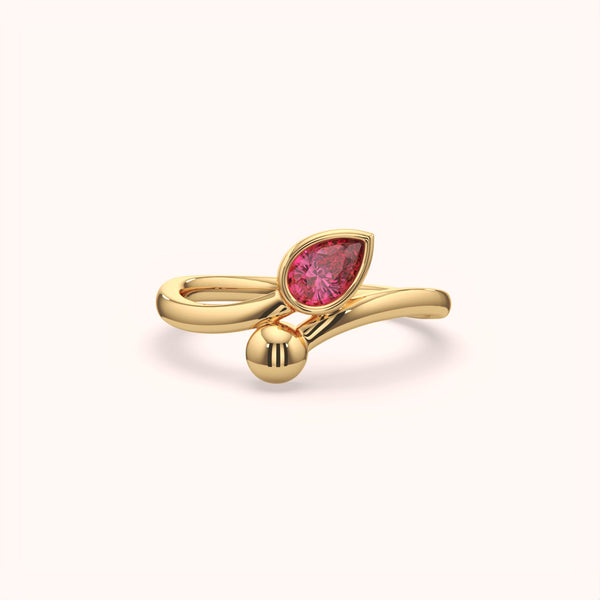 Ruby Pink Pear & Bead Open Ring