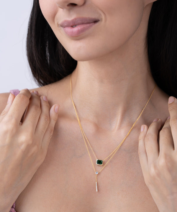 Emerald Cut Layered Drop Necklace
