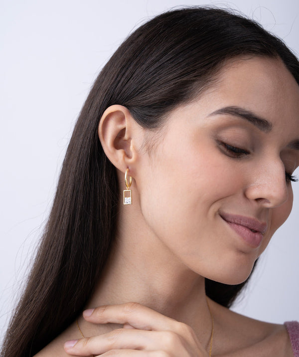 Rectangular Frame Crystal Hoops