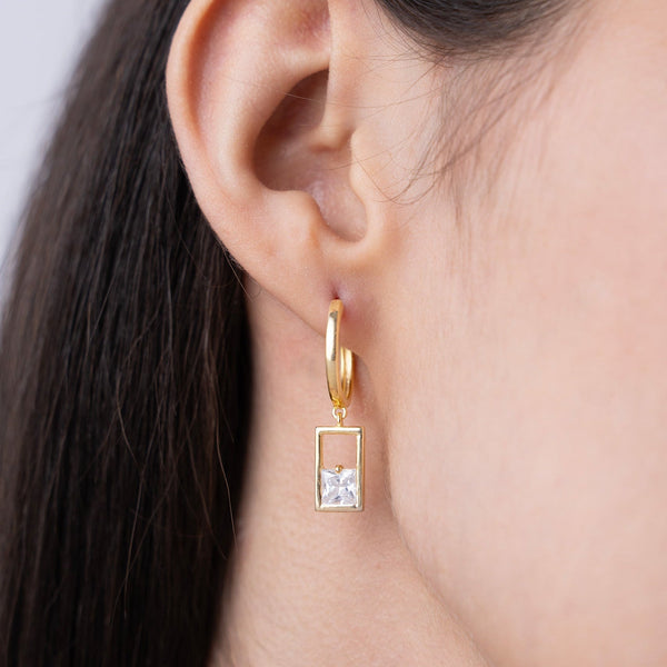 Rectangular Frame Crystal Hoops