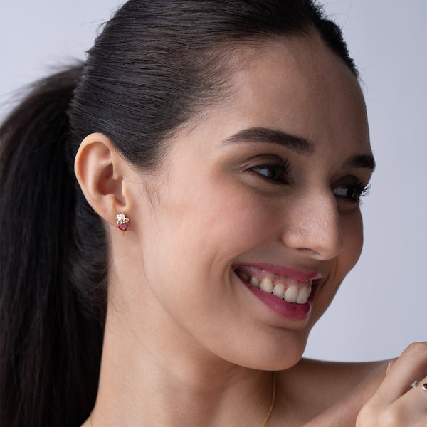 Red Heart Crown Studs