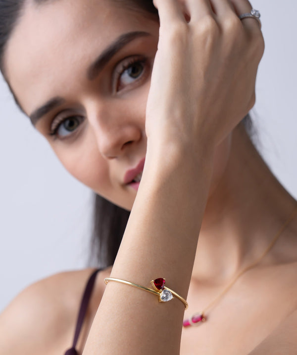 Red & White Heart Open Bangle