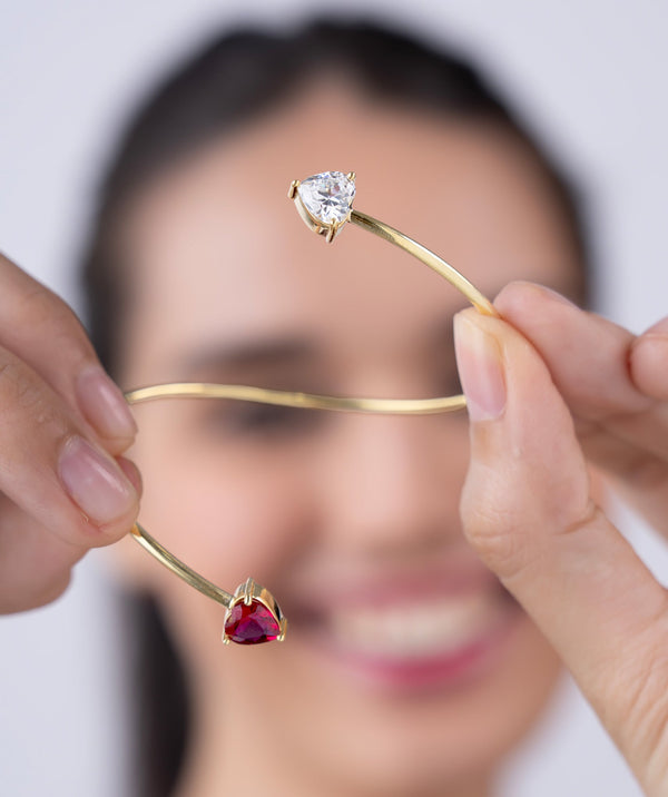 Red & White Heart Open Bangle