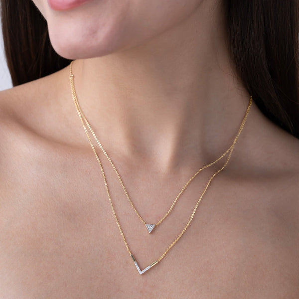 Geometric Layered Triangle & V Necklace