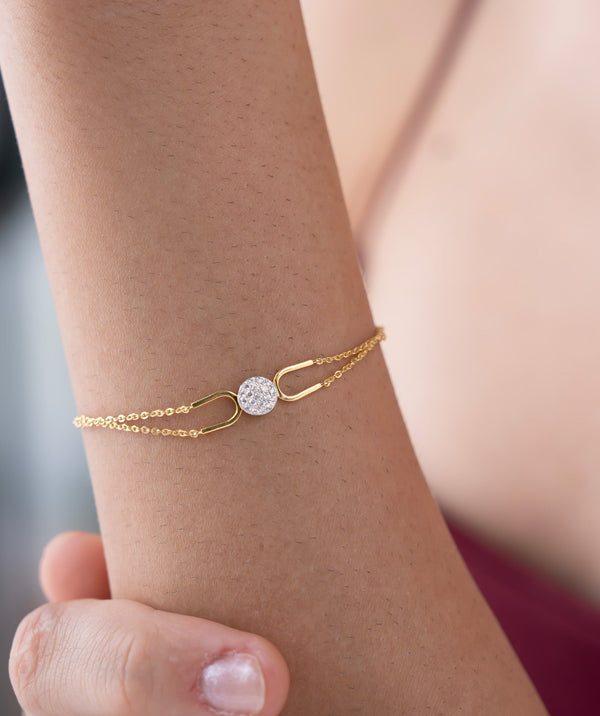 Double Chain Pave Circle Bracelet