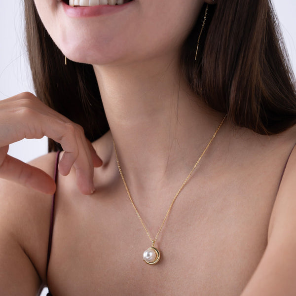 Modern Pearl Crescent Pendant