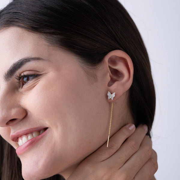 Pave Butterfly Threader Earrings