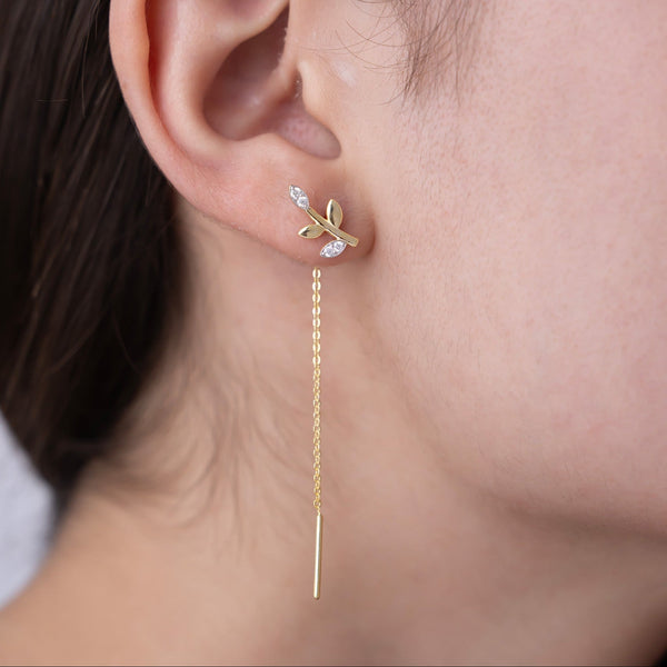 Delicate Leaf Chain Drop Earrings